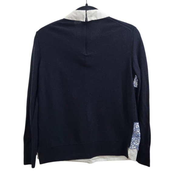 Tory Burch  Navy Blue Wool Contrast Paneled Collared Sweater L - Picture 5 of 11